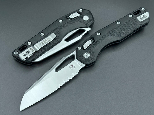Microtech Knives Single Edge Tricks-Grip Injection Molded Black Stonewash Part Serrated 210T-11 IMBK - Tristar Edge