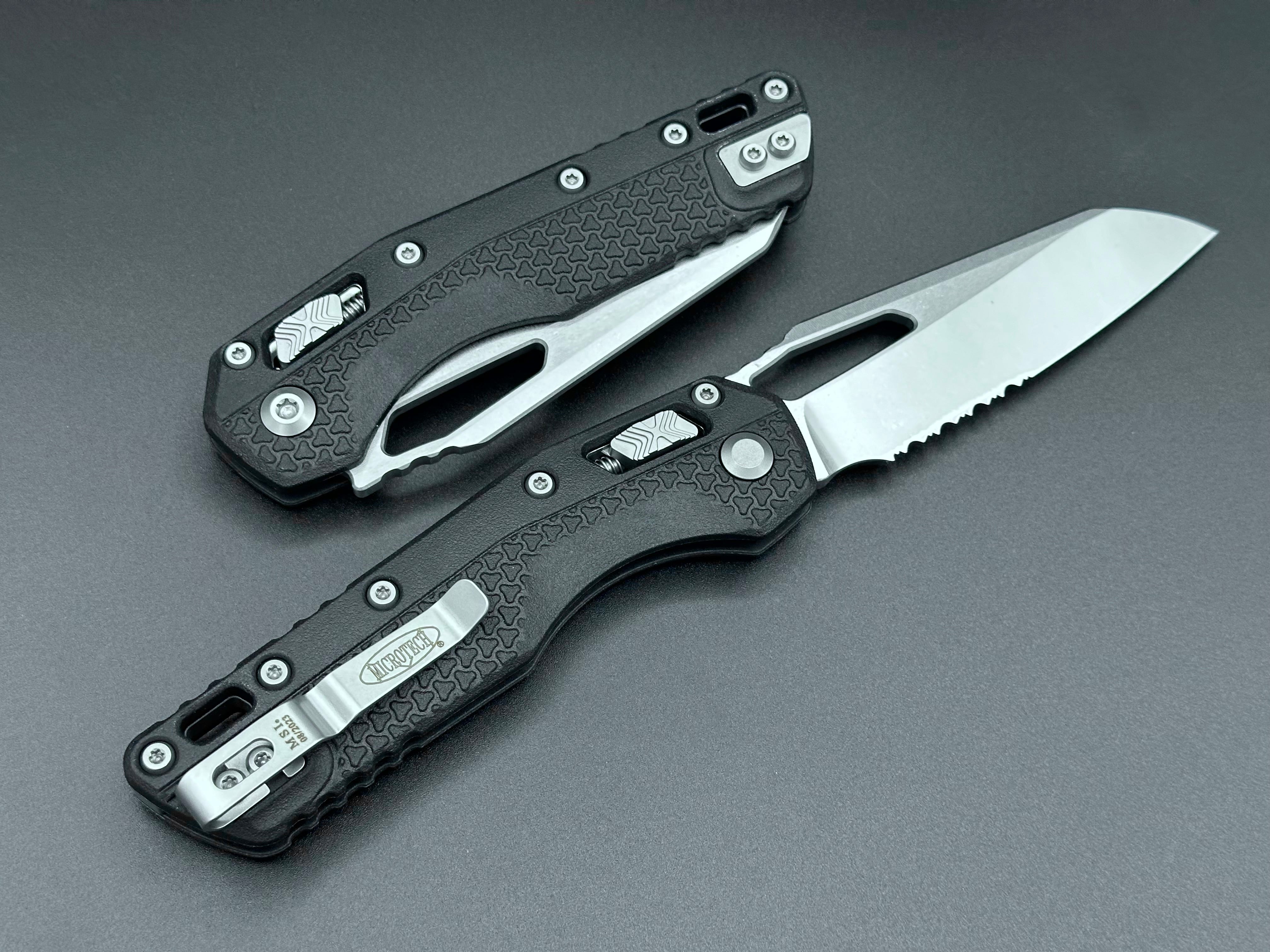 Microtech Knives Single Edge Tricks-Grip Injection Molded Black Stonewash Part Serrated 210T-11 IMBK - Tristar Edge