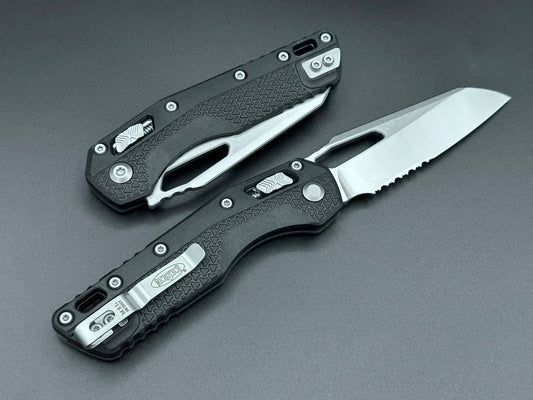 Microtech Knives Single Edge Tricks-Grip Injection Molded Black Stonewash Part Serrated 210T-11 IMBK - Tristar Edge