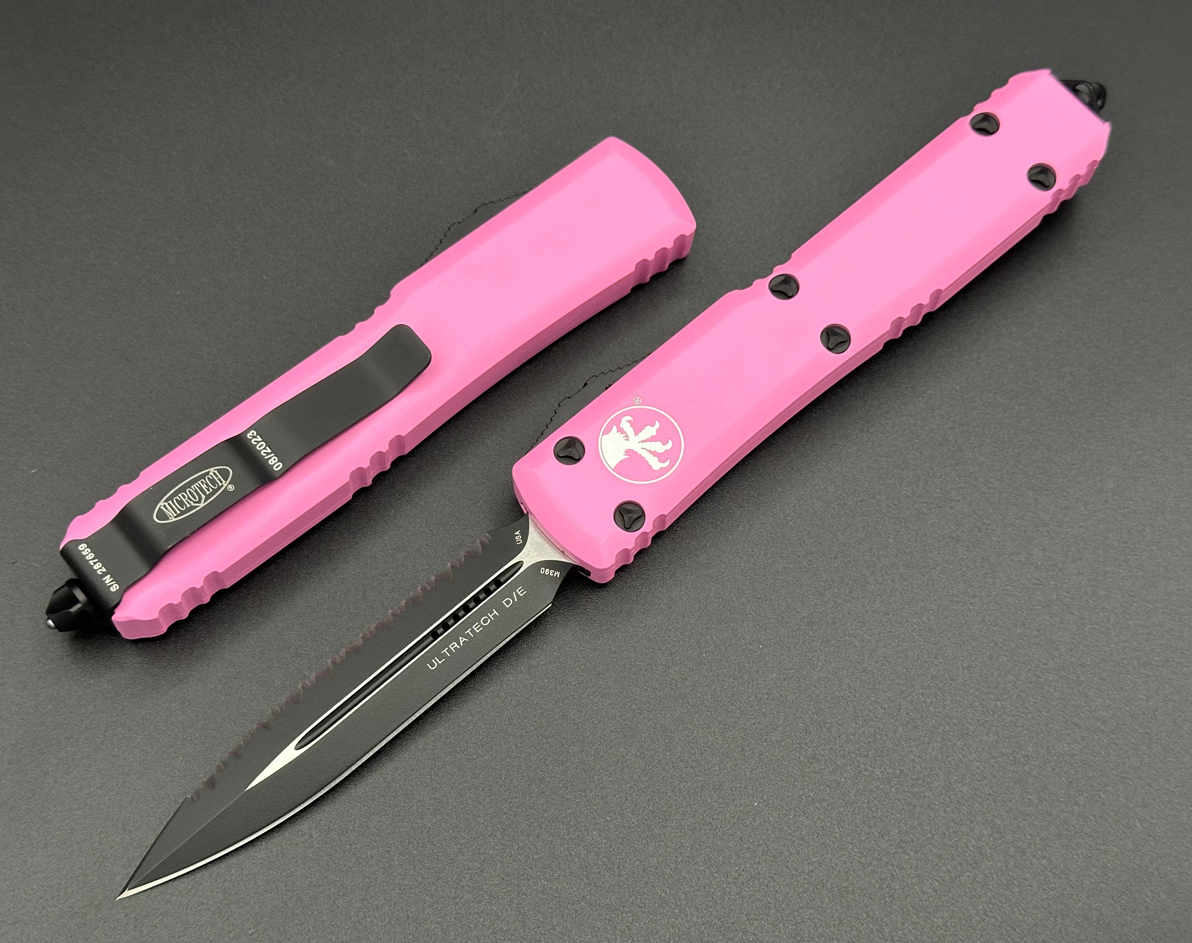 Pink Razor Knife Microtech Knives Ultratech Pink Full Serrated 122-3 BPK – Tristar Edge