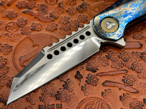 Marfione Custom Knives Warhound Mirror Polish & Galactic Acid Titanium Handles w/ Bronze Titanium Hardware - Tristar Edge