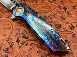 Marfione Custom Knives Warhound Mirror Polish & Galactic Acid Titanium Handles w/ Bronze Titanium Hardware - Tristar Edge