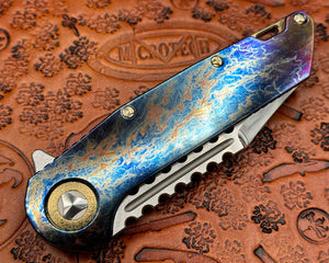 Marfione Custom Knives Warhound Mirror Polish & Galactic Acid Titanium Handles w/ Bronze Titanium Hardware - Tristar Edge