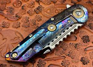 Marfione Custom Knives Warhound Mirror Polish & Galactic Acid Titanium Handles w/ Bronze Titanium Hardware - Tristar Edge