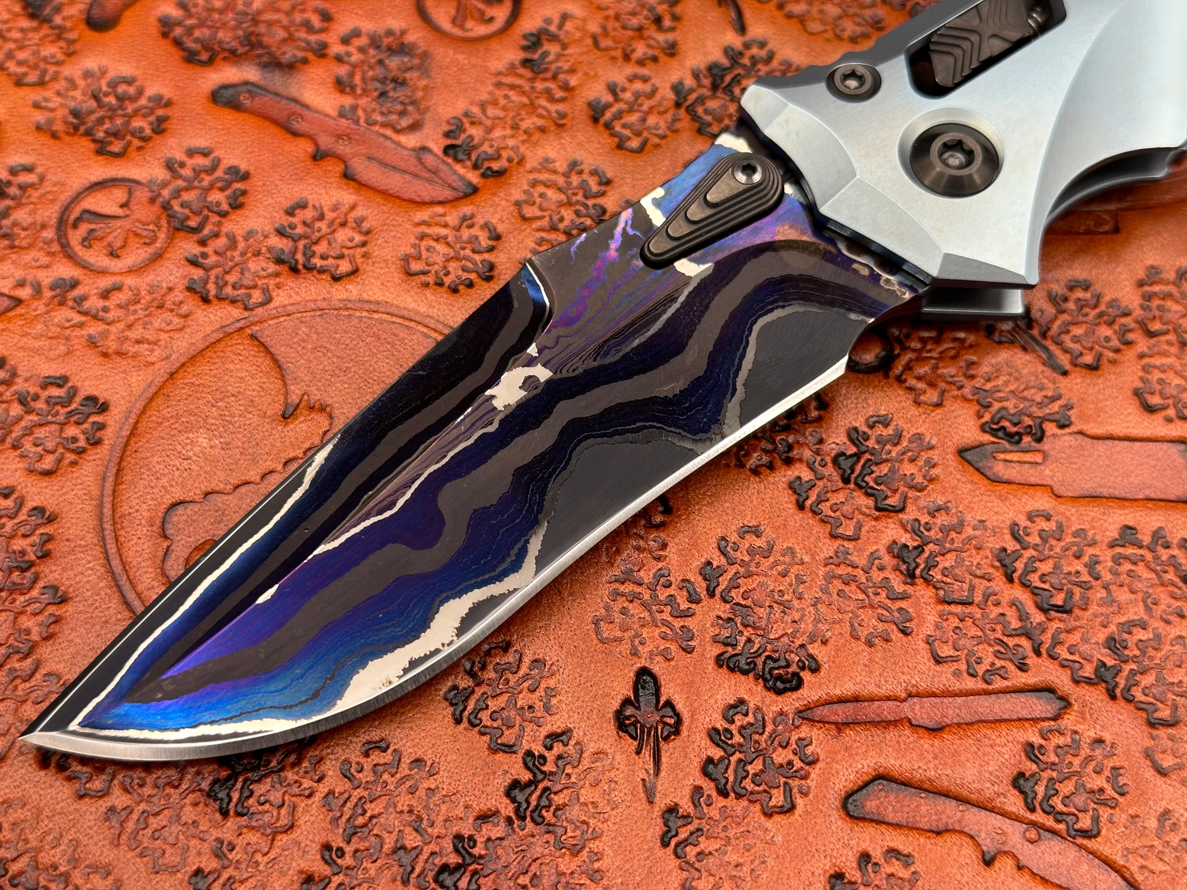 Marfione Custom RAM-LOK Amphibian Metroid Pattern w/ Ice Blue titanium w/ DLC Two-Tone Hardware - Tristar Edge