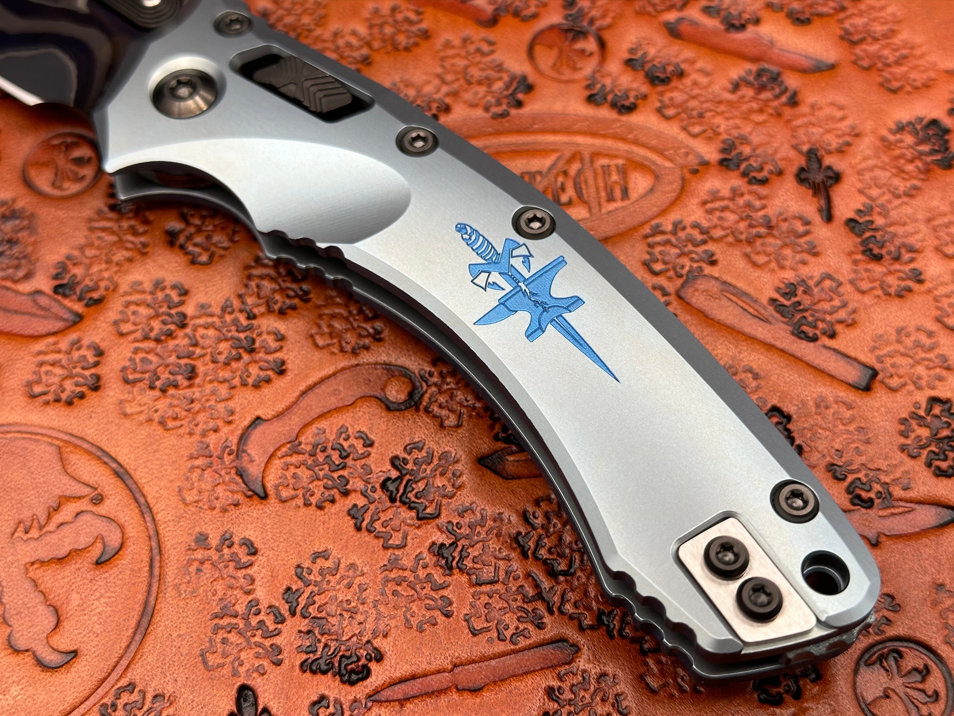 Marfione Custom RAM-LOK Amphibian Metroid Pattern w/ Ice Blue titanium w/ DLC Two-Tone Hardware - Tristar Edge