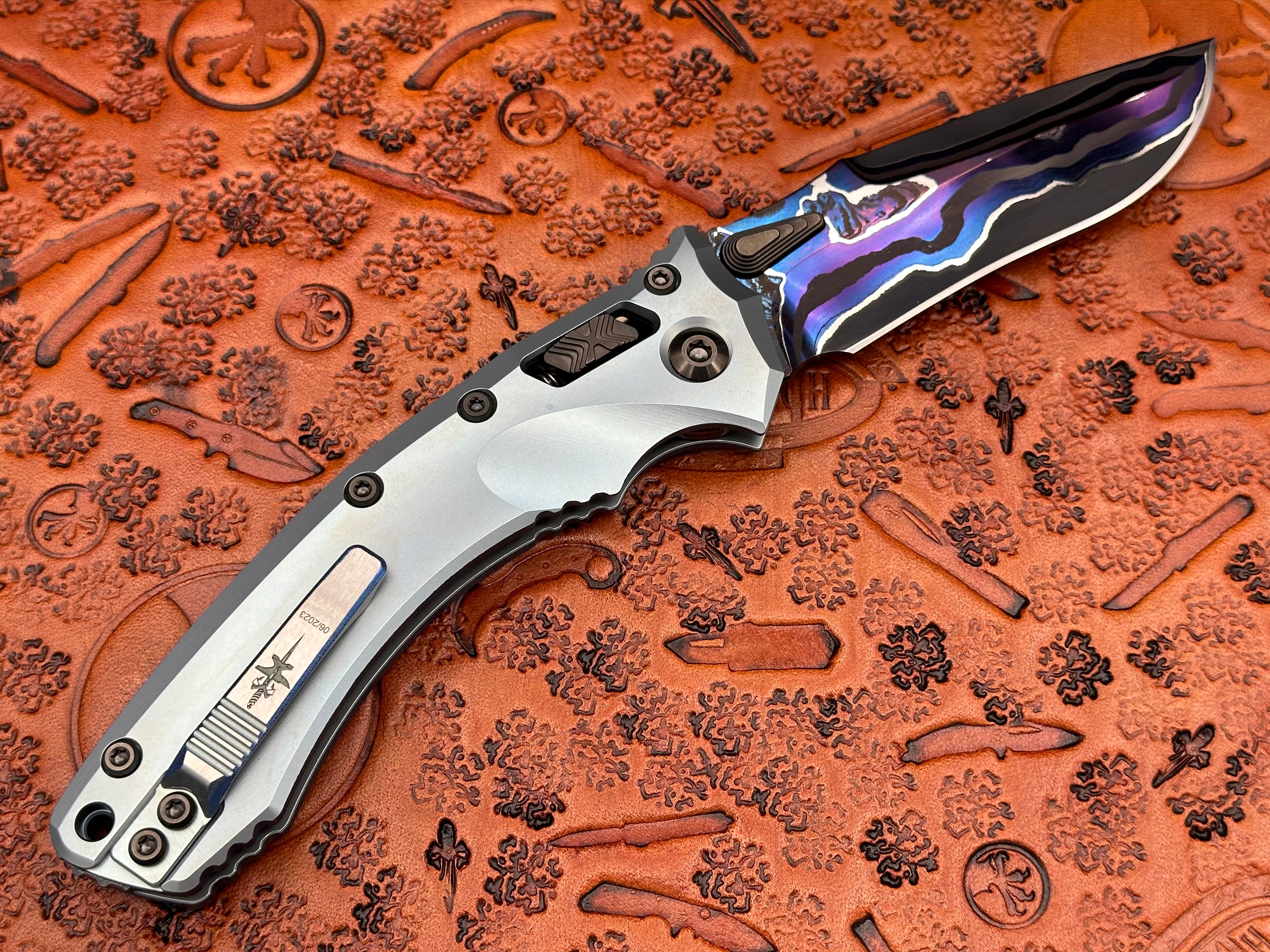 Marfione Custom RAM-LOK Amphibian Metroid Pattern w/ Ice Blue titanium w/ DLC Two-Tone Hardware - Tristar Edge