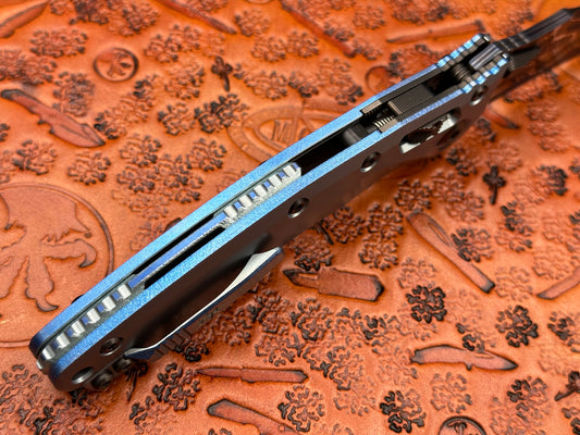 Marfione Custom RAM-LOK Amphibian Metroid Pattern w/ Ice Blue titanium w/ DLC Two-Tone Hardware - Tristar Edge