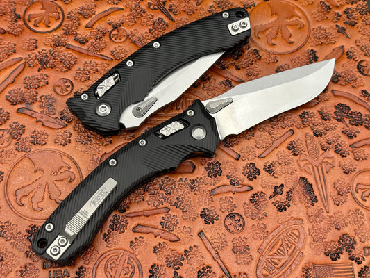 Microtech Knives Amphibian RAM-LOK Black Single Edge Fluted Aluminum Stonewash Standard 137RL-10FL - Tristar Edge