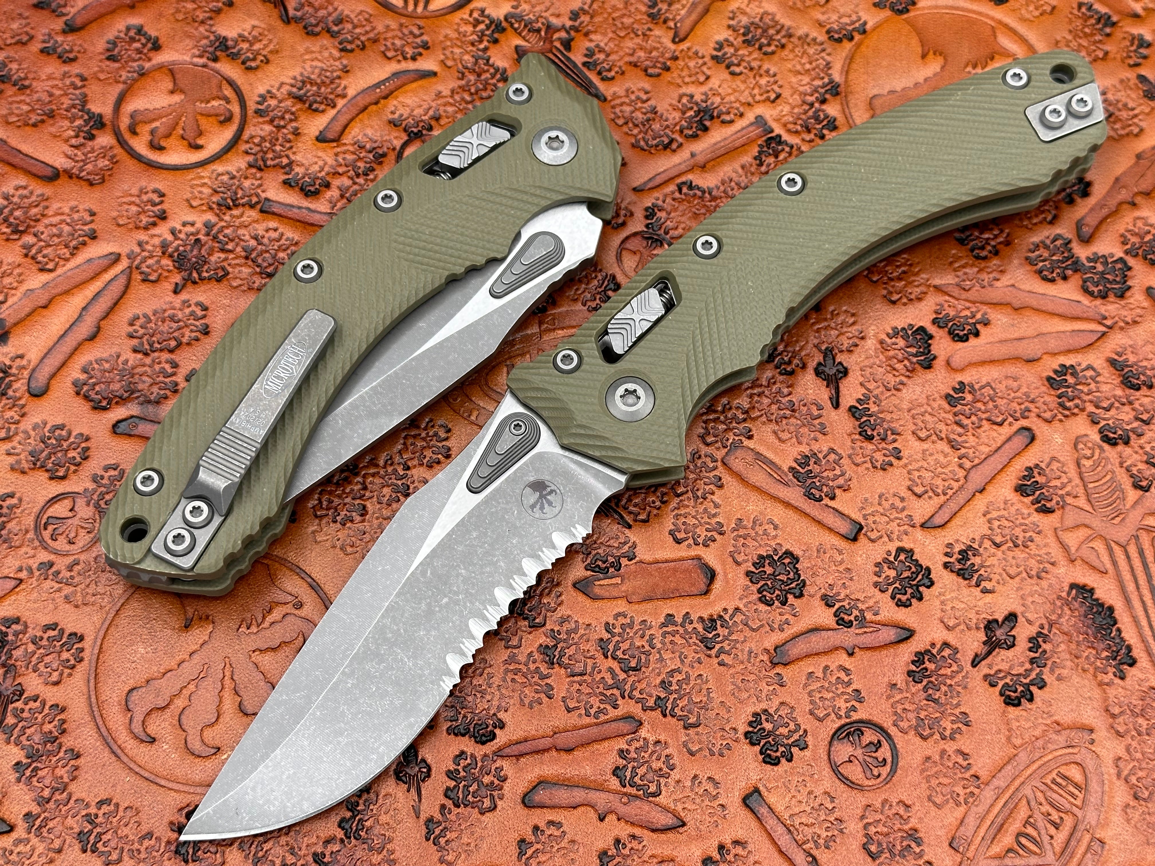 Microtech Knives Amphibian RAM-LOK Fluted G-10 OD Green Apocalyptic Partial Serrated 137RL-11APFLGTOD - Tristar Edge