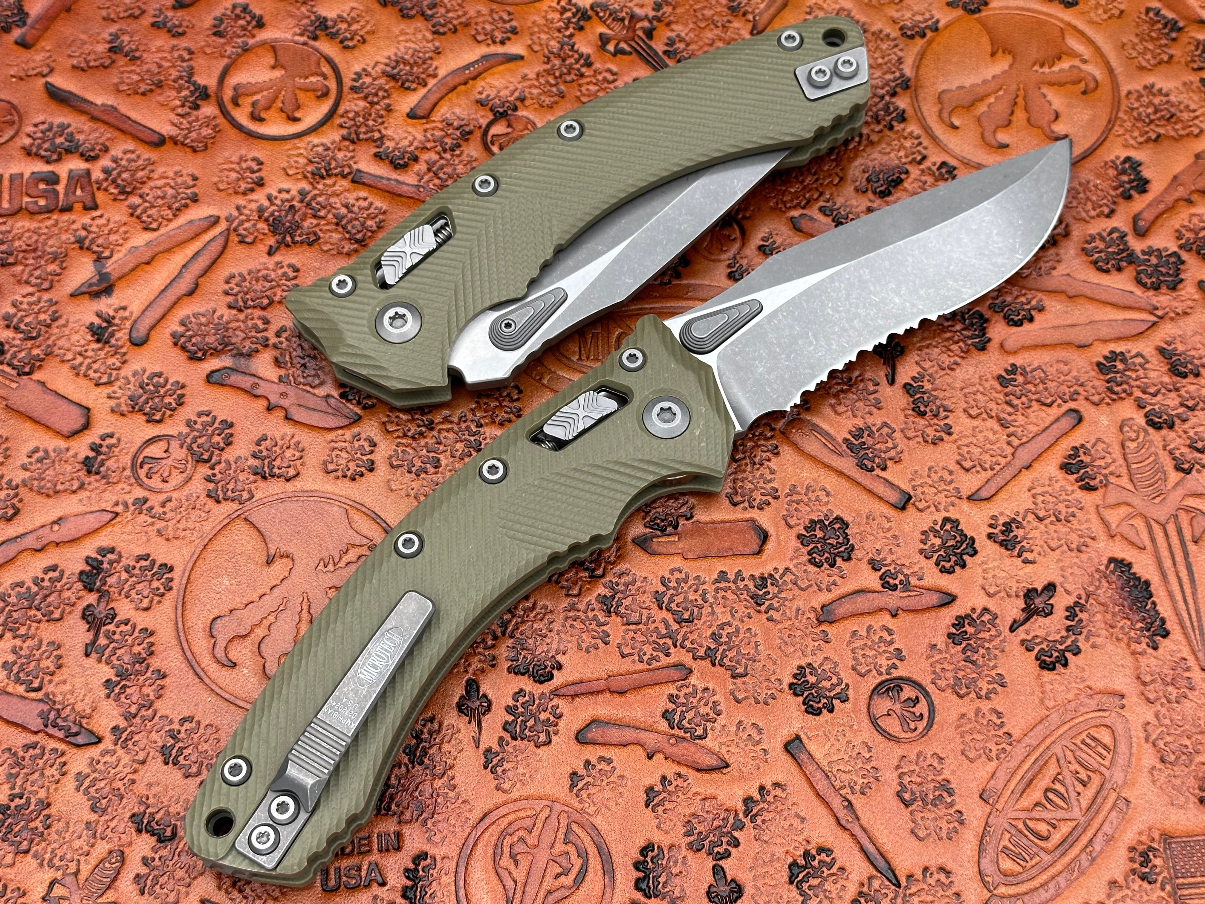 Microtech Knives Amphibian RAM-LOK Fluted G-10 OD Green Apocalyptic Partial Serrated 137RL-11APFLGTOD - Tristar Edge