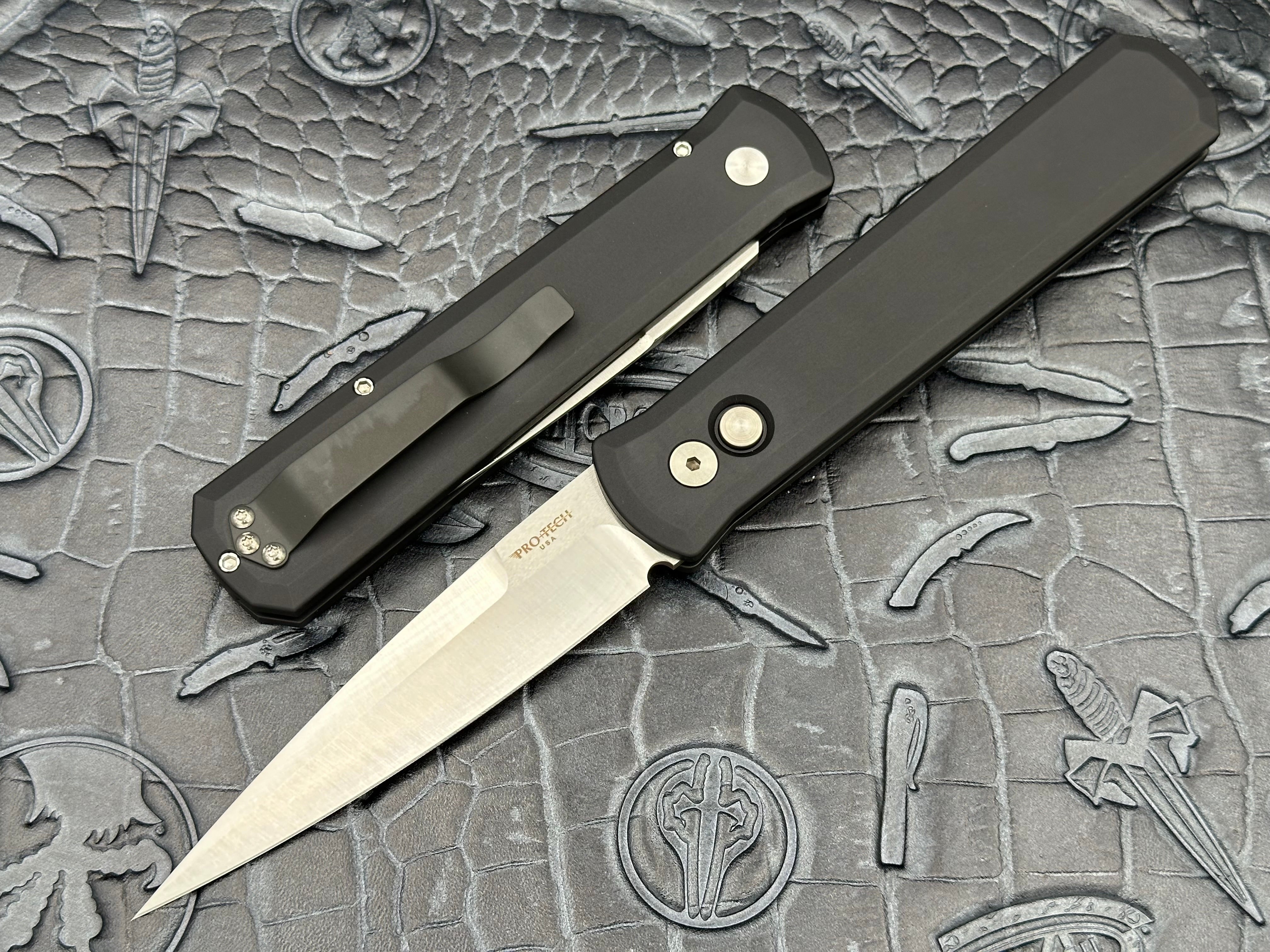 Pro-Tech Godfather Sold Black Handle, Satin Blade 921-Satin