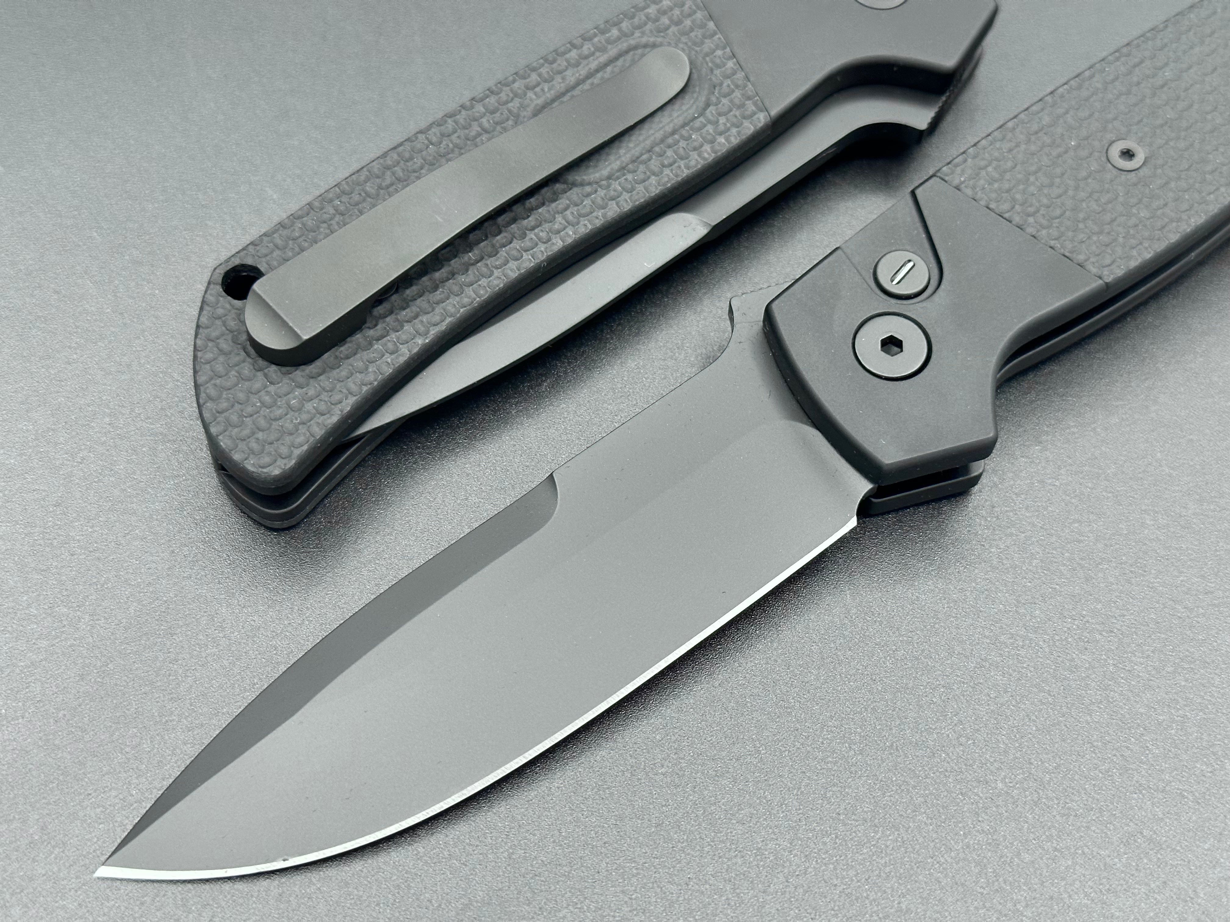 Pro-Tech Terzuola ATCF Operator 3D Ti clip textured black g-10 inlays DLC Black Magnacut Blade - Tristar Edge