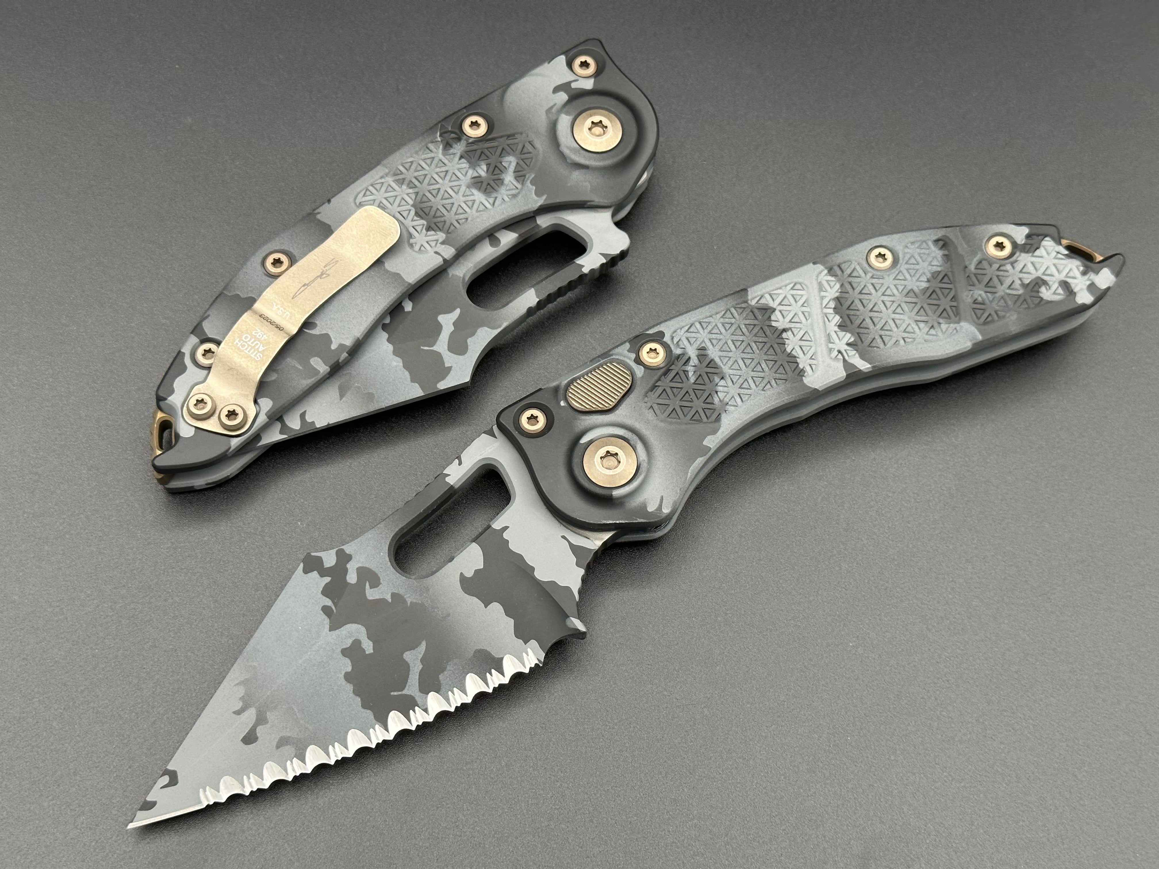 Microtech Knives Stitch S/E Signature Series Urban Camo Full Serrated 169-3 UCS - Tristar Edge