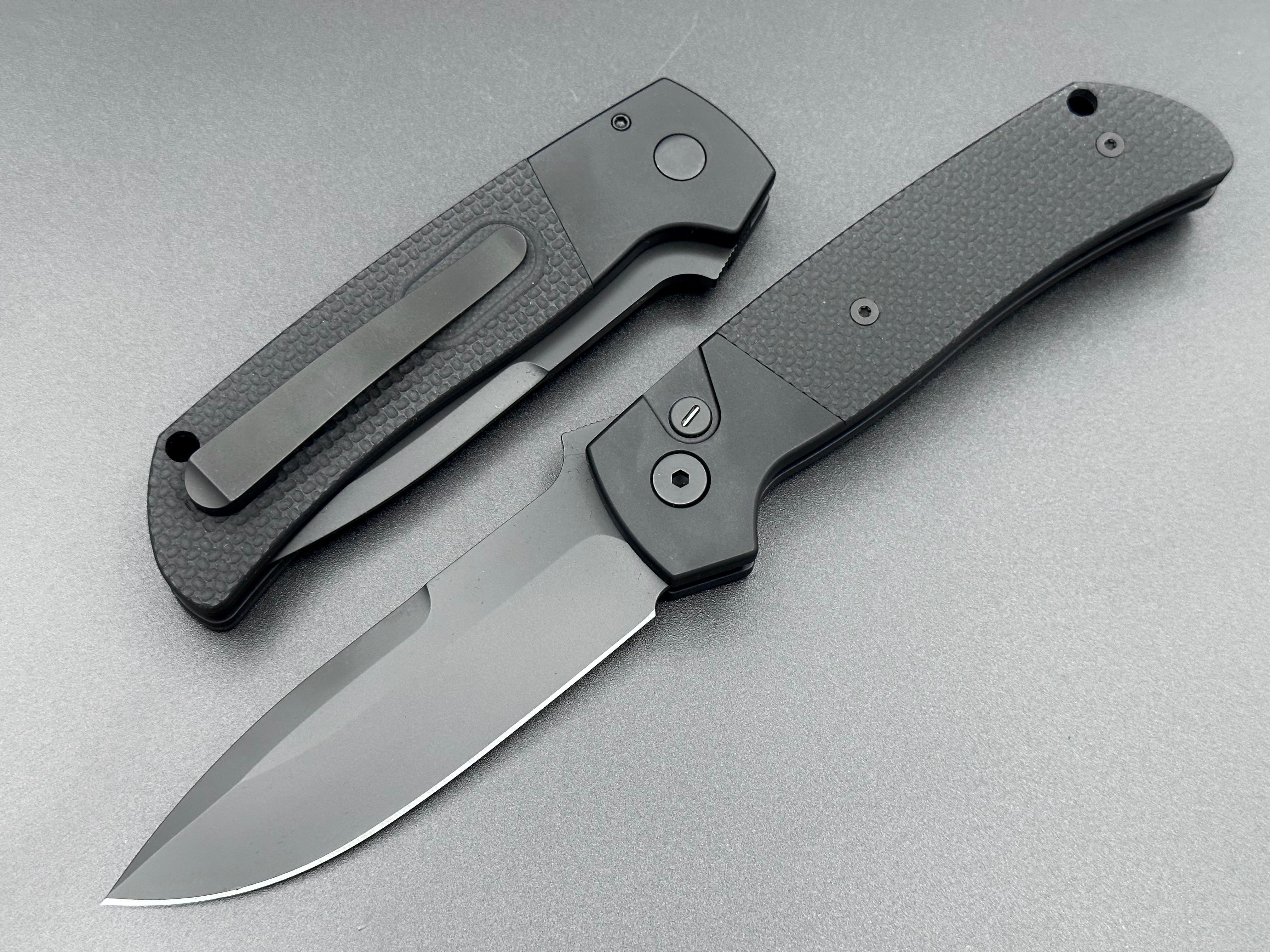 Pro-Tech Terzuola ATCF Operator 3D Ti clip textured black g-10 inlays DLC Black Magnacut Blade - Tristar Edge