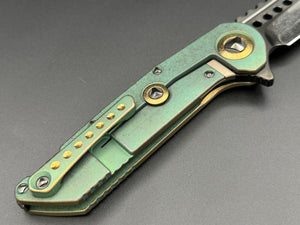 Marfione Custom Warhound DLC Two Tone Stonewash Finish Antique Green Frag Titanium Handles w/ DLC Titanium Hardware