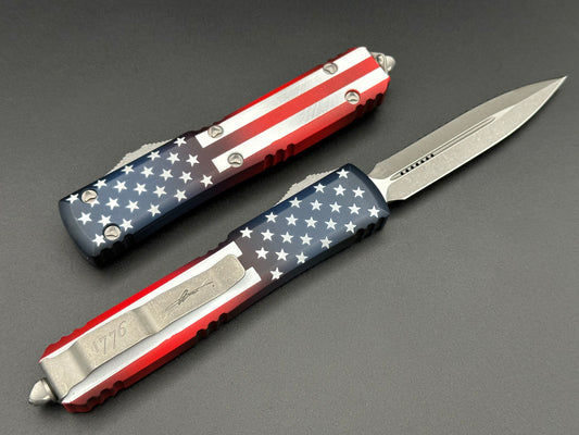 Microtech Knives Ultratech D/E Blade Show 2023 USA Flag Apocalyptic Full Serrated 122-12 APFLAGS - Tristar Edge