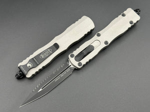 Microtech Knives Dirac Delta Double Edge Full Serrated Titanium Gray 227-3 TG - Tristar Edge