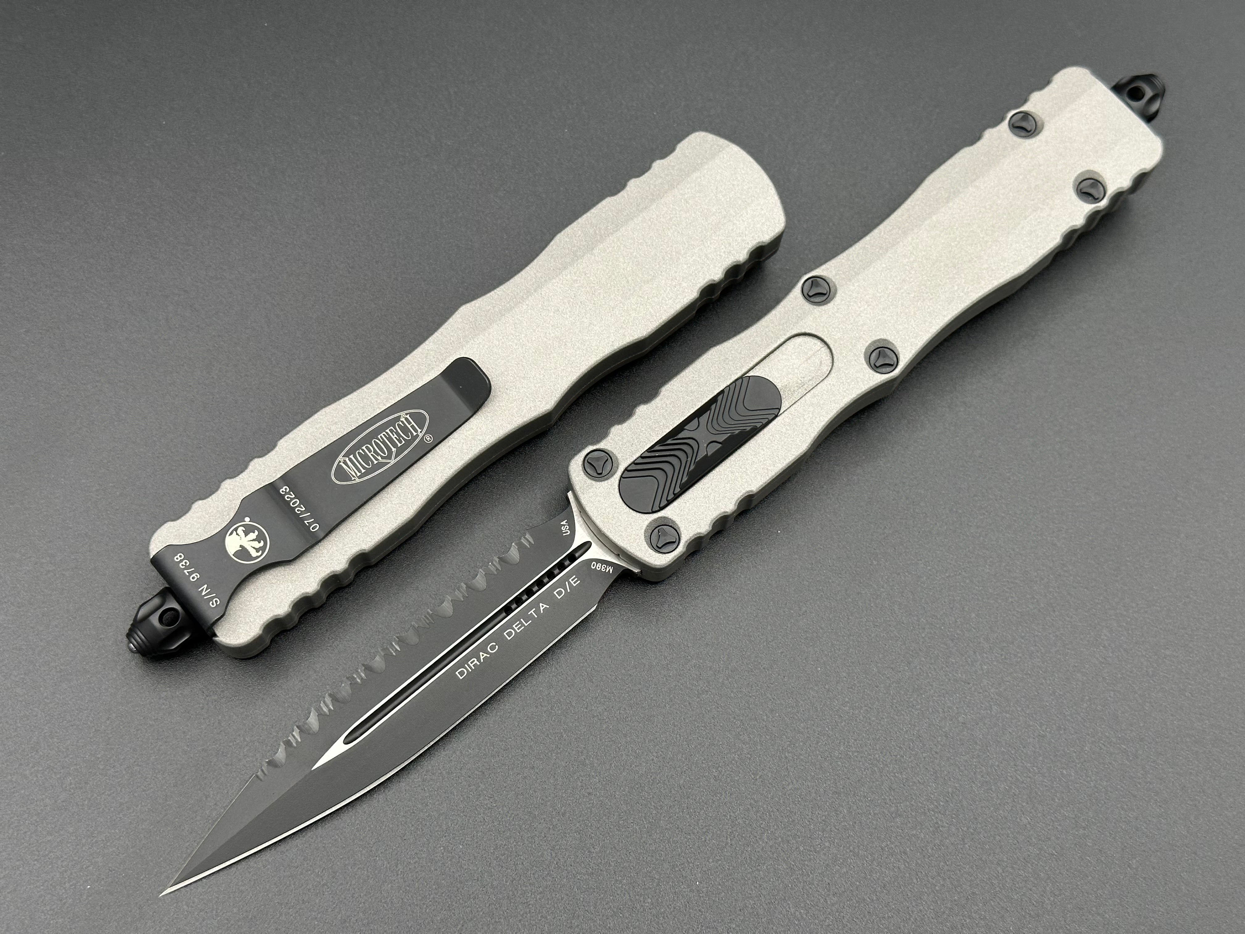 Microtech Knives Dirac Delta Double Edge Full Serrated Titanium Gray 227-3 TG - Tristar Edge