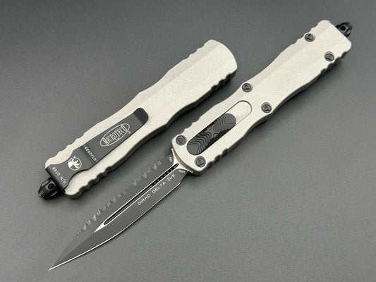 Microtech Knives Dirac Delta Double Edge Full Serrated Titanium Gray 227-3 TG - Tristar Edge