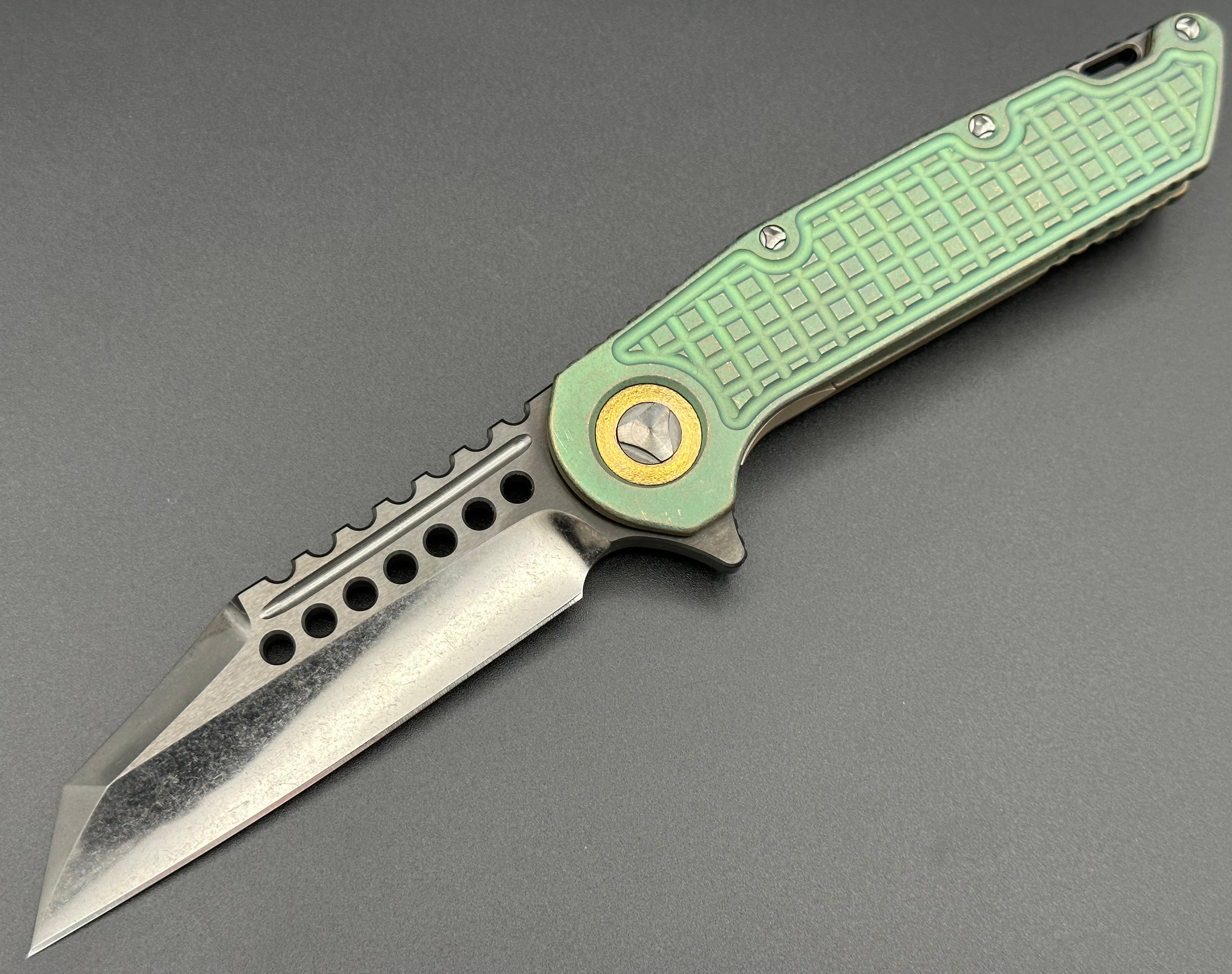 Marfione Custom Warhound DLC Two Tone Stonewash Finish Antique Green Frag Titanium Handles w/ DLC Titanium Hardware