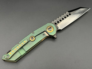 Marfione Custom Warhound DLC Two Tone Stonewash Finish Antique Green Frag Titanium Handles w/ DLC Titanium Hardware