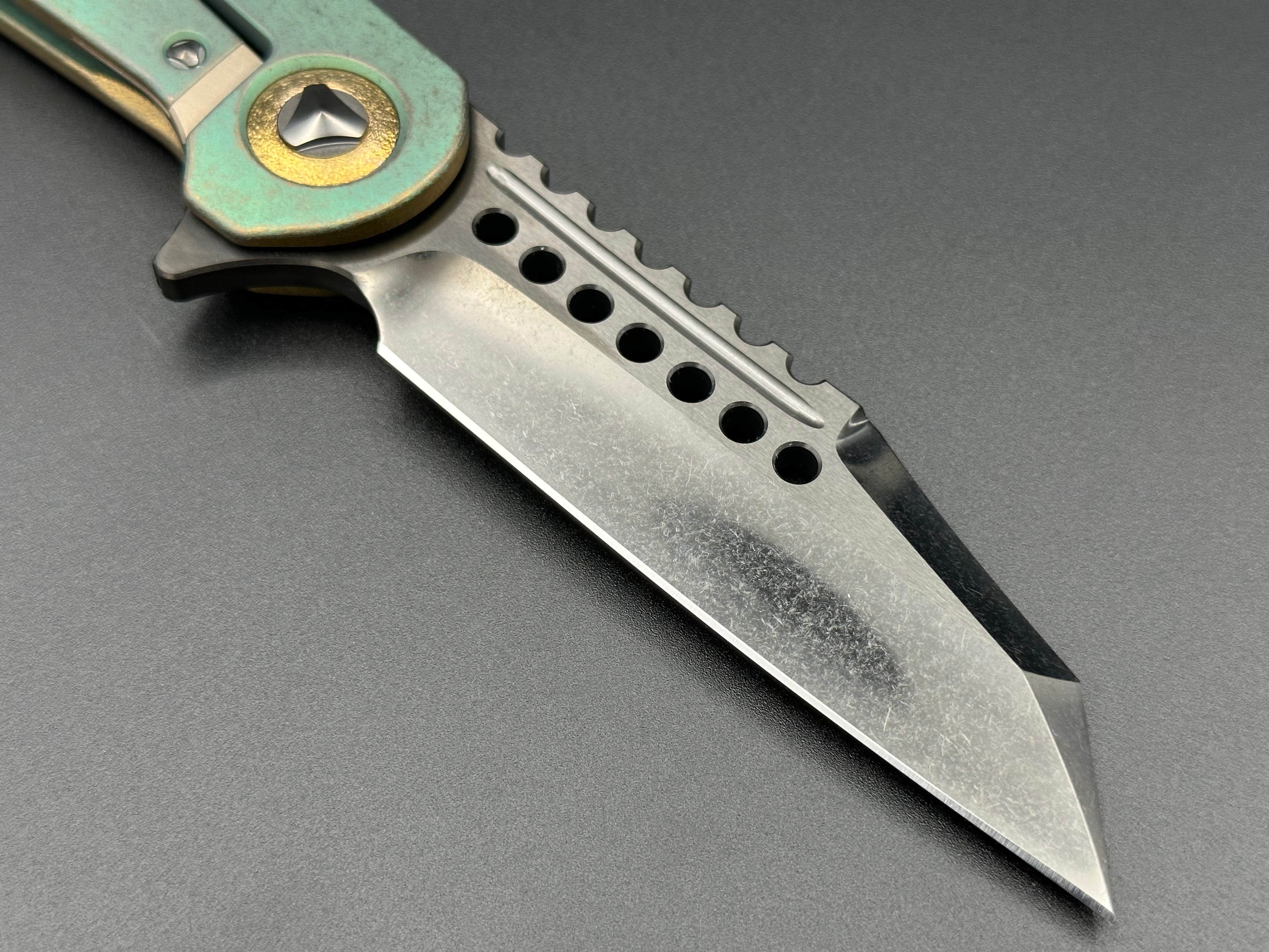 Marfione Custom Warhound DLC Two Tone Stonewash Finish Antique Green Frag Titanium Handles w/ DLC Titanium Hardware