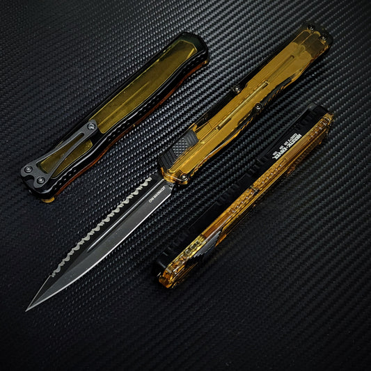 Heretic Knives Cleric II Double Edge Full Serrated Ultem Top W/ DLC Magnacut - Tristar Edge