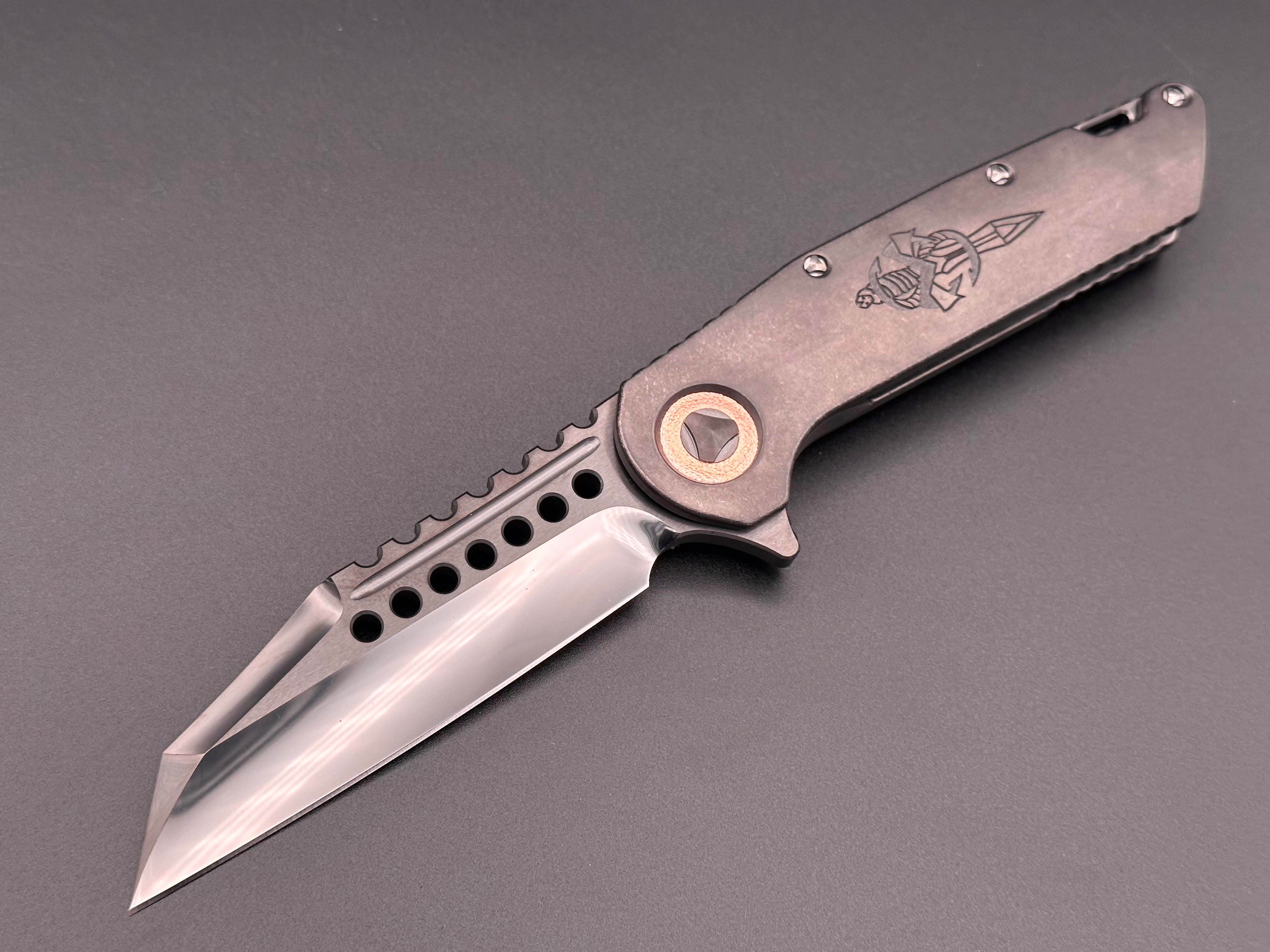 Marfione Custom Warhound DLC Diamond Wash Finish, DLC Stonewash 6AL4V Titanium - Tristar Edge