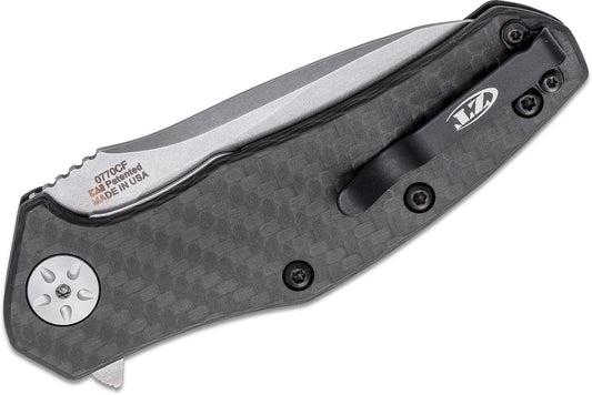 Zero Tolerance 0770CF Assisted Flipper 3.25" S35VN Stonewash Blade, Carbon Fiber Handles - Tristar Edge