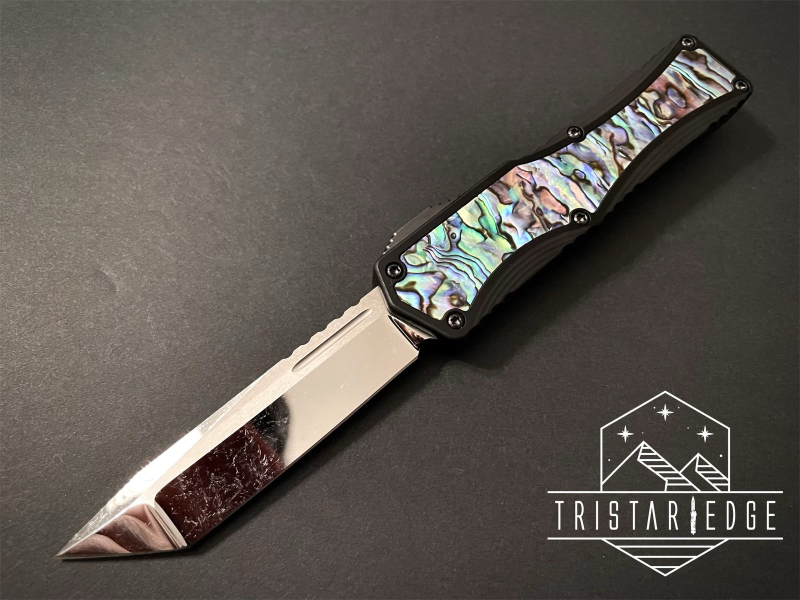 Colossus Black ANO Handle W/Abalone Inlay HG Elmax Cracked Ice Tanto Abalone & DLC Button - Stonewash DLC Clip DLC Hardware S/N 024 - Tristar Edge