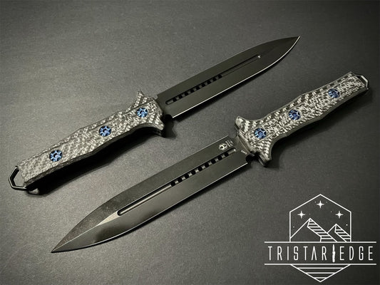 Nephilim DLC Double Edge, Carbon Fiber Scales, Blue Ti Hardware - Tristar Edge